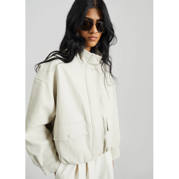 The Frankie Shop Brasov Bubble-Hem Jacket - Light Beige - Oversized Minimalist Jackets in Beige - Shop at Luxury Shoes 