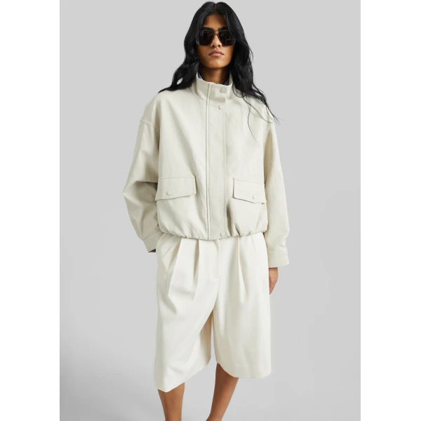 The Frankie Shop Brasov Bubble-Hem Jacket - Light Beige - Oversized Minimalist Jackets in Beige - Shop at Luxury Shoes 