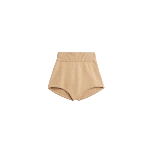 The Frankie Shop Bresica Knit Hot Pants - Camel - Oversized Minimalist Shorts in Beige - Shop at Luxury Shoes 