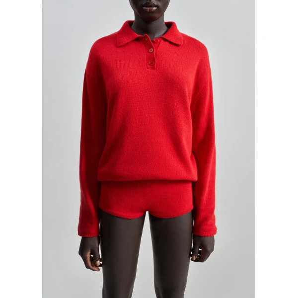 The Frankie Shop Bresica Knit Hot Pants - Red - Oversized Minimalist Shorts in Red - Shop at Luxury Shoes 
