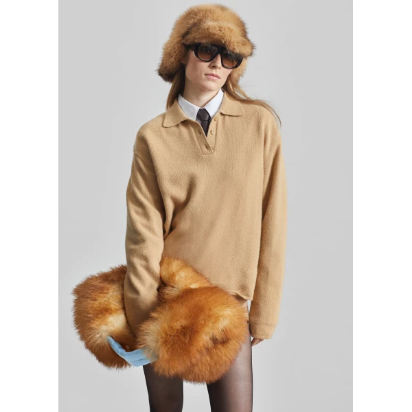 The Frankie Shop Bresica Knit Polo Sweater – Camel, view 2