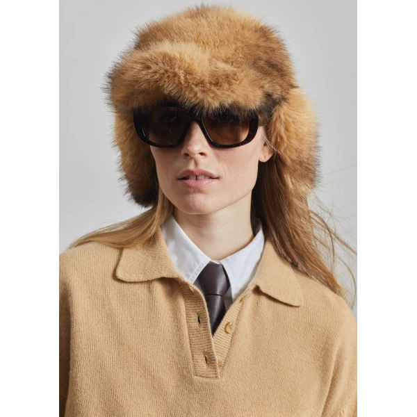 The Frankie Shop Bresica Knit Polo Sweater – Camel, view 3