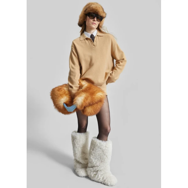 The Frankie Shop Bresica Knit Polo Sweater – Camel, view 4