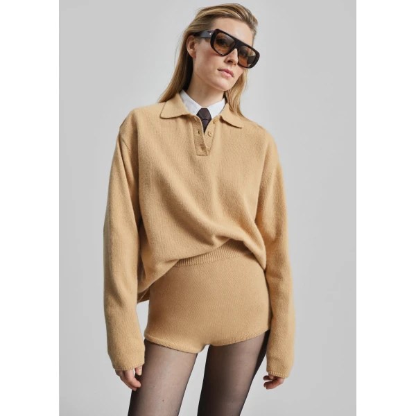 The Frankie Shop Bresica Knit Polo Sweater – Camel, view 5