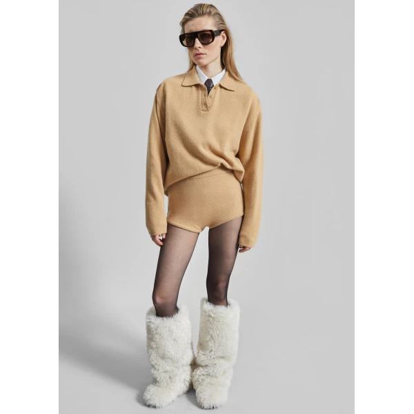 The Frankie Shop Bresica Knit Polo Sweater – Camel, view 6