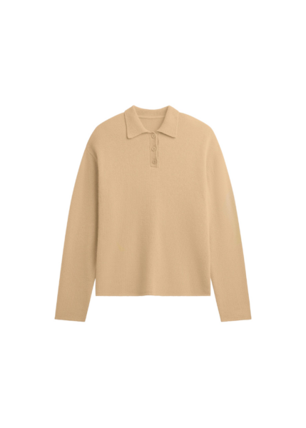 The Frankie Shop Bresica Knit Polo Sweater - Camel - Oversized Minimalist Knitwear in Beige - Shop at Luxury Shoes 