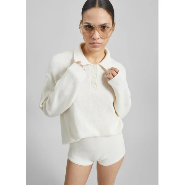 The Frankie Shop Bresica Knit Polo Sweater – Ivory, view 2