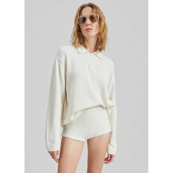 The Frankie Shop Bresica Knit Polo Sweater – Ivory, view 4