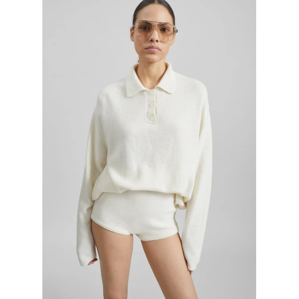The Frankie Shop Bresica Knit Polo Sweater – Ivory, view 6