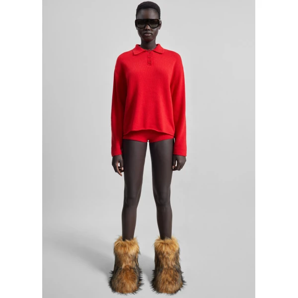 The Frankie Shop Bresica Knit Polo Sweater - Red - Oversized Minimalist Knitwear in Red - Shop at Luxury Shoes 