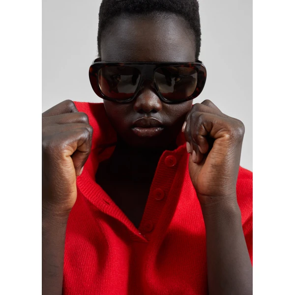The Frankie Shop Bresica Knit Polo Sweater - Red - Oversized Minimalist Knitwear in Red - Shop at Luxury Shoes 