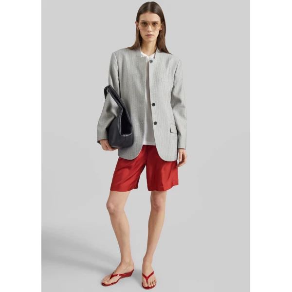 The Frankie Shop Breux Collarless Padded Blazer - Grey Melange - Oversized Minimalist Jackets in Grey - Shop at Luxury Shoes 