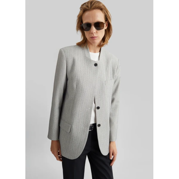 The Frankie Shop Breux Collarless Padded Blazer - Grey Melange - Oversized Minimalist Jackets in Grey - Shop at Luxury Shoes 