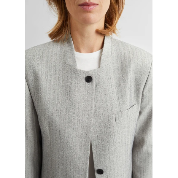 The Frankie Shop Breux Collarless Padded Blazer - Grey Melange - Oversized Minimalist Jackets in Grey - Shop at Luxury Shoes 
