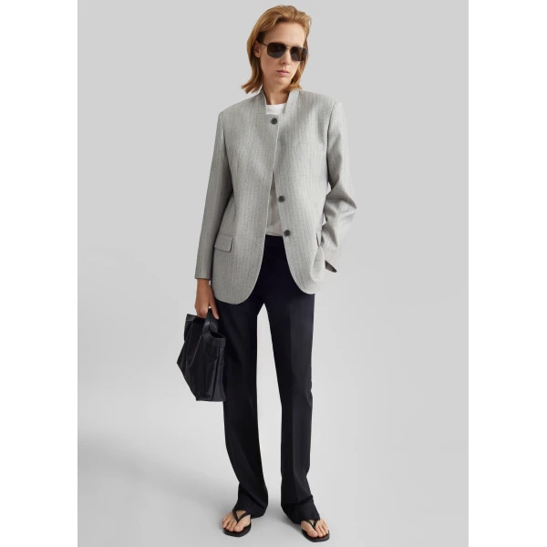 The Frankie Shop Breux Collarless Padded Blazer - Grey Melange - Oversized Minimalist Jackets in Grey - Shop at Luxury Shoes 
