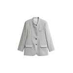 The Frankie Shop Breux Collarless Padded Blazer - Grey Melange - Oversized Minimalist Jackets in Grey - Shop at Luxury Shoes 