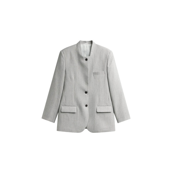 The Frankie Shop Breux Collarless Padded Blazer - Grey Melange - Oversized Minimalist Jackets in Grey - Shop at Luxury Shoes 