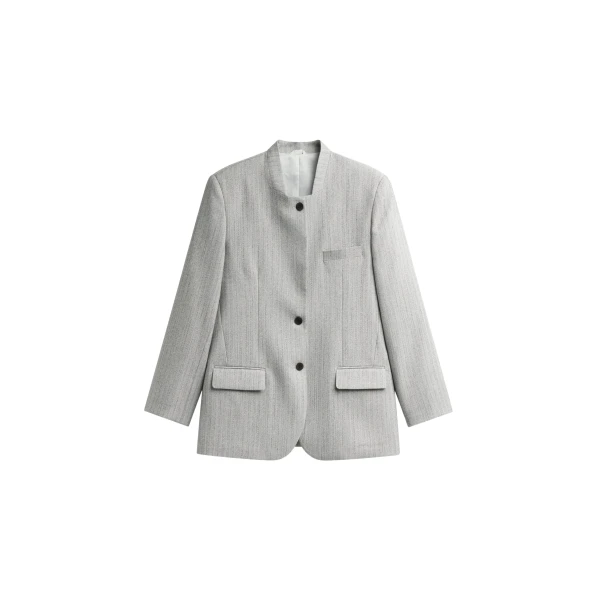 The Frankie Shop Breux Collarless Padded Blazer - Grey Melange - Oversized Minimalist Jackets in Grey - Shop at Luxury Shoes 