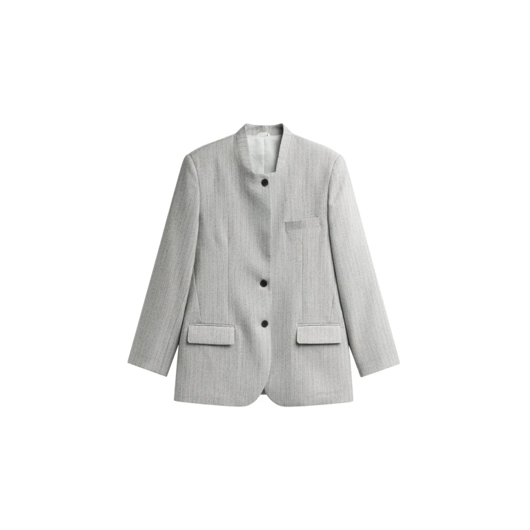 The Frankie Shop Breux Collarless Padded Blazer - Grey Melange - Oversized Minimalist Jackets in Grey - Shop at Luxury Shoes 