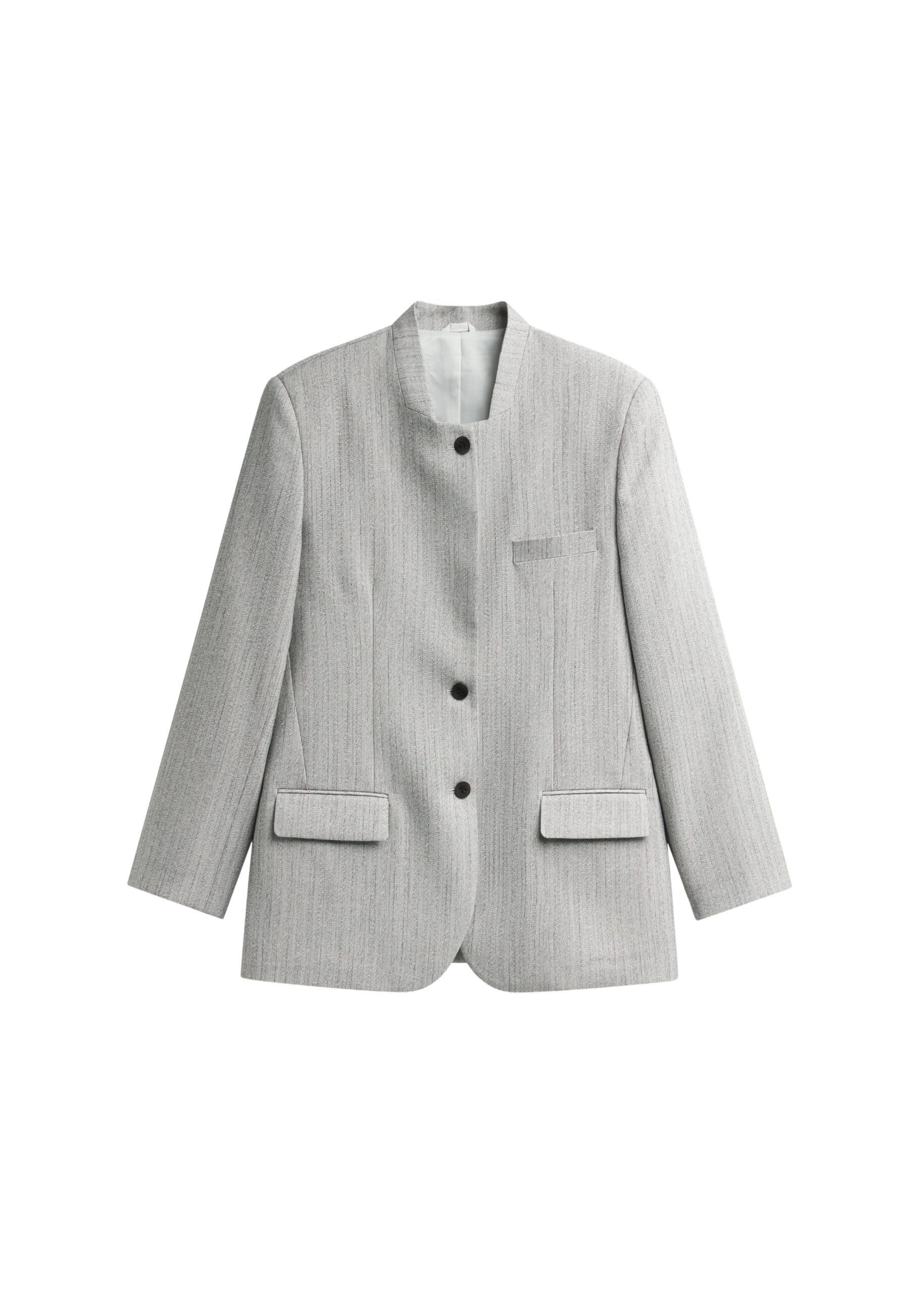 The Frankie Shop Breux Collarless Padded Blazer – Grey Melange