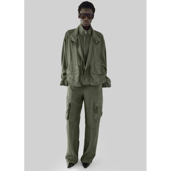 The Frankie Shop Breya Fluid Jacket - Moss Green - Oversized Minimalist Jackets in Green - Shop at Luxury Shoes 