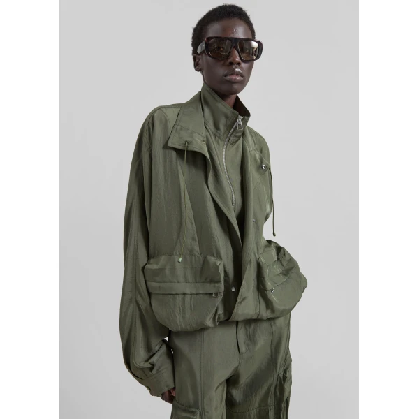 The Frankie Shop Breya Fluid Jacket - Moss Green - Oversized Minimalist Jackets in Green - Shop at Luxury Shoes 