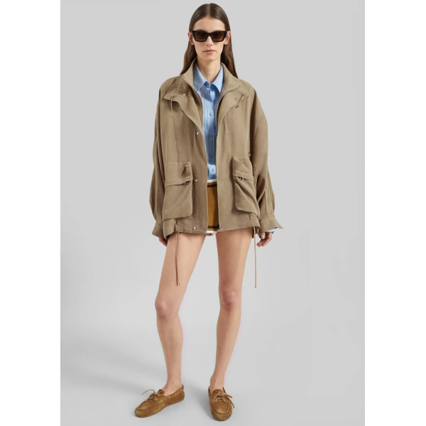 The Frankie Shop Breya Linen Fluid Jacket - Camel - Oversized Minimalist Jackets in Beige - Shop at Luxury Shoes 