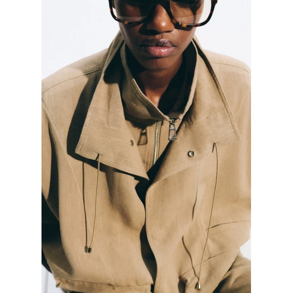 The Frankie Shop Breya Linen Fluid Jacket - Camel - Oversized Minimalist Jackets in Beige - Shop at Luxury Shoes 