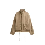 The Frankie Shop Breya Linen Fluid Jacket - Camel - Oversized Minimalist Jackets in Beige - Shop at Luxury Shoes 