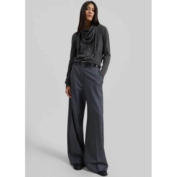The Frankie Shop Brickell Flannel Trousers - Grey Melange - Oversized Minimalist Pants in Grey - Shop at Luxury Shoes 
