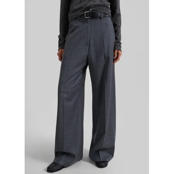 The Frankie Shop Brickell Flannel Trousers - Grey Melange - Oversized Minimalist Pants in Grey - Shop at Luxury Shoes 