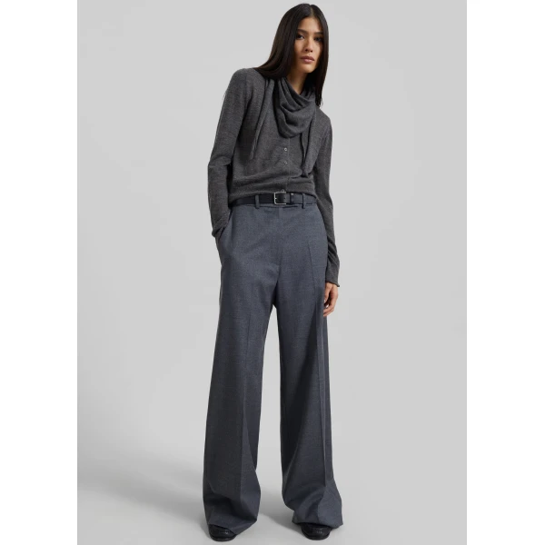 The Frankie Shop Brickell Flannel Trousers - Grey Melange - Oversized Minimalist Pants in Grey - Shop at Luxury Shoes 