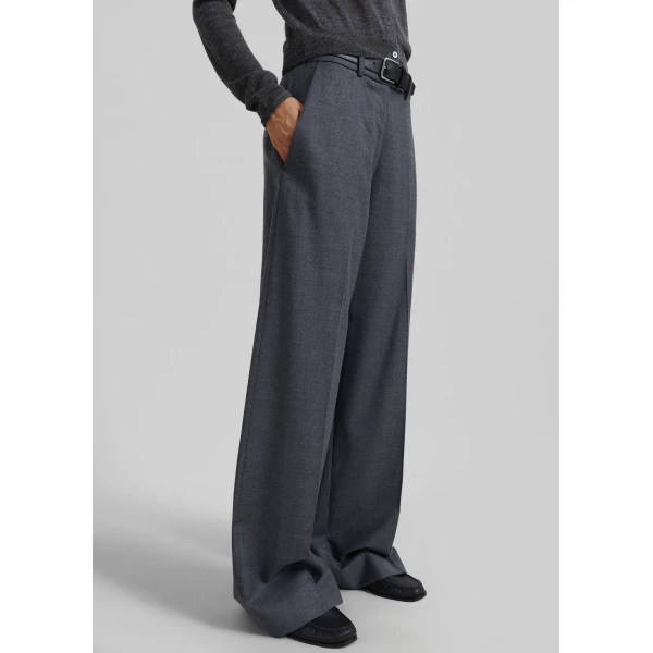 The Frankie Shop Brickell Flannel Trousers - Grey Melange - Oversized Minimalist Pants in Grey - Shop at Luxury Shoes 