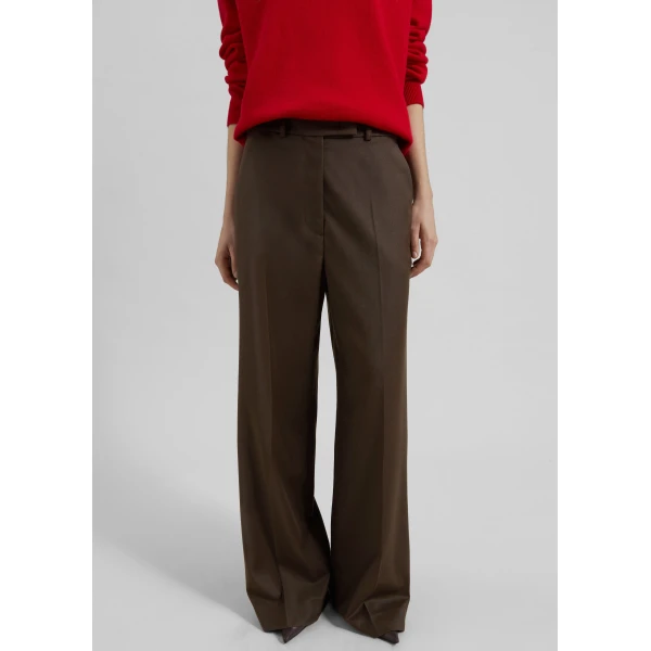 The Frankie Shop Brickell Flannel Trousers - Mocha - Oversized Minimalist Pants in Beige - Shop at Luxury Shoes 