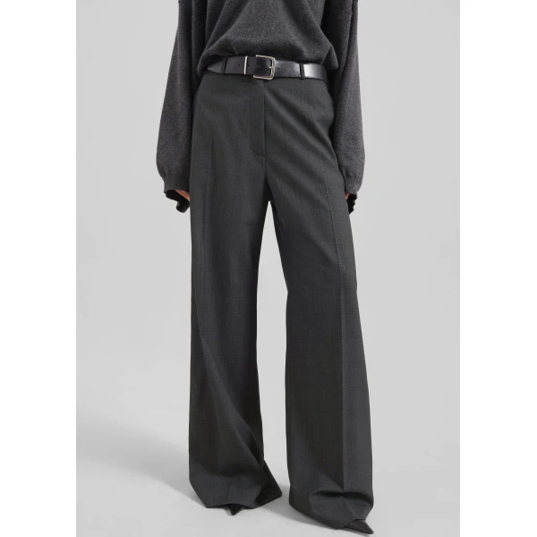 The Frankie Shop Brickell Plaid Trousers - Dark Grey - Oversized Minimalist Pants in Grey - Shop at Luxury Shoes 
