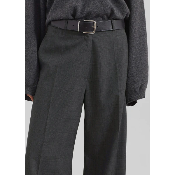 The Frankie Shop Brickell Plaid Trousers - Dark Grey - Oversized Minimalist Pants in Grey - Shop at Luxury Shoes 
