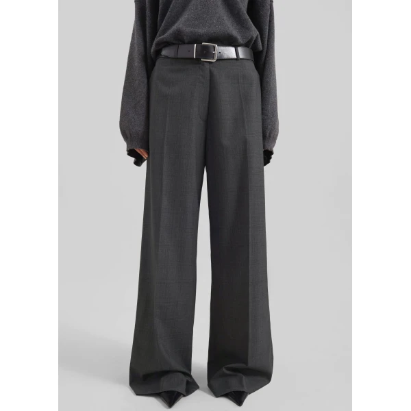 The Frankie Shop Brickell Plaid Trousers - Dark Grey - Oversized Minimalist Pants in Grey - Shop at Luxury Shoes 