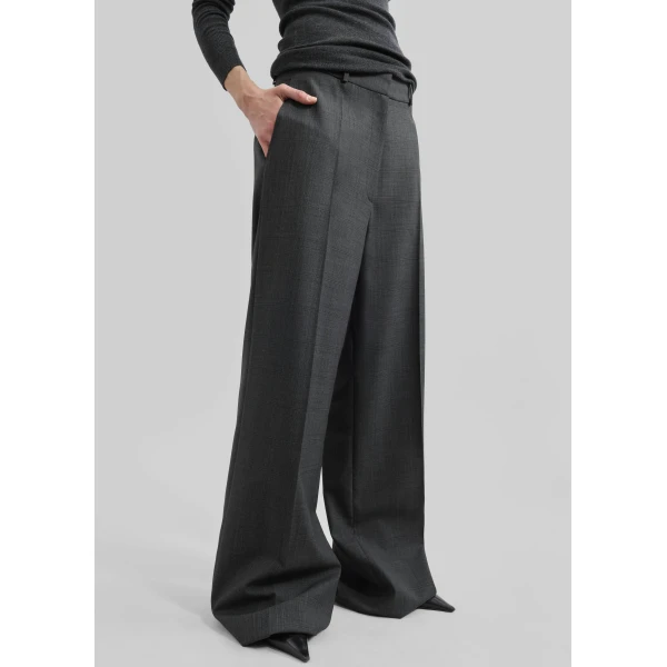 The Frankie Shop Brickell Plaid Trousers - Dark Grey - Oversized Minimalist Pants in Grey - Shop at Luxury Shoes 