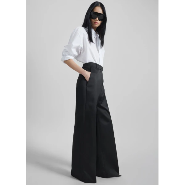 The Frankie Shop Brickell Satin Trousers - Black - Oversized Minimalist Pants in Black - Shop at Luxury Shoes 