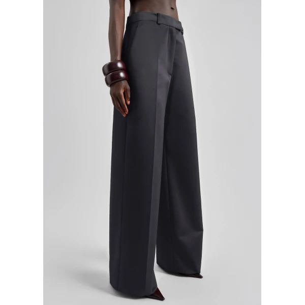 The Frankie Shop Brickell Satin Trousers - Black - Oversized Minimalist Pants in Black - Shop at Luxury Shoes 
