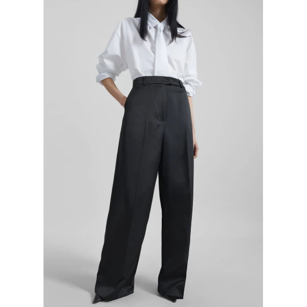The Frankie Shop Brickell Satin Trousers - Black - Oversized Minimalist Pants in Black - Shop at Luxury Shoes 