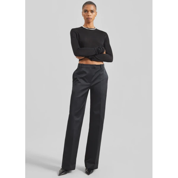 The Frankie Shop Brickell Satin Trousers - Black - Oversized Minimalist Pants in Black - Shop at Luxury Shoes 