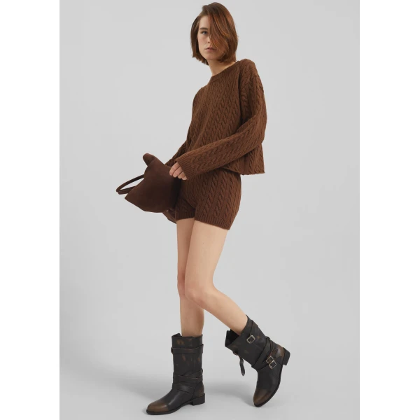 The Frankie Shop Brisbane Cropped Boxy Sweater - Brown - Oversized Minimalist Knitwear in Beige - Shop at Luxury Shoes 