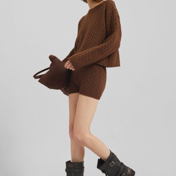 The Frankie Shop Brisbane Cropped Boxy Sweater – Brown, view 2