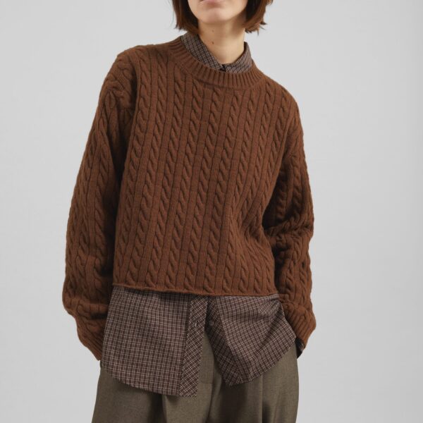 The Frankie Shop Brisbane Cropped Boxy Sweater – Brown, view 3