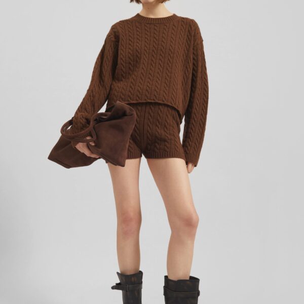 The Frankie Shop Brisbane Cropped Boxy Sweater – Brown, view 4