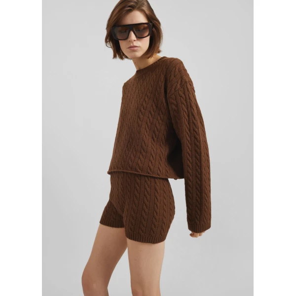 The Frankie Shop Brisbane Cropped Boxy Sweater - Brown - Oversized Minimalist Knitwear in Beige - Shop at Luxury Shoes 