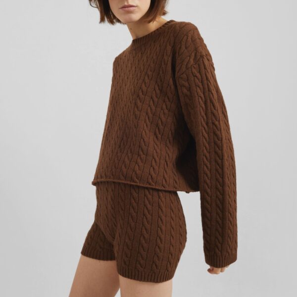 The Frankie Shop Brisbane Cropped Boxy Sweater – Brown, view 5