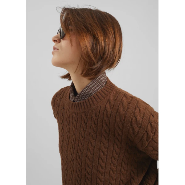 The Frankie Shop Brisbane Cropped Boxy Sweater - Brown - Oversized Minimalist Knitwear in Beige - Shop at Luxury Shoes 