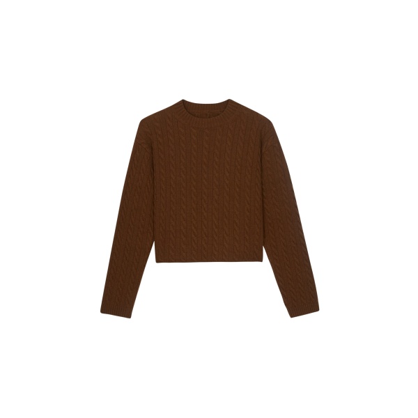 The Frankie Shop Brisbane Cropped Boxy Sweater - Brown - Oversized Minimalist Knitwear in Beige - Shop at Luxury Shoes 
